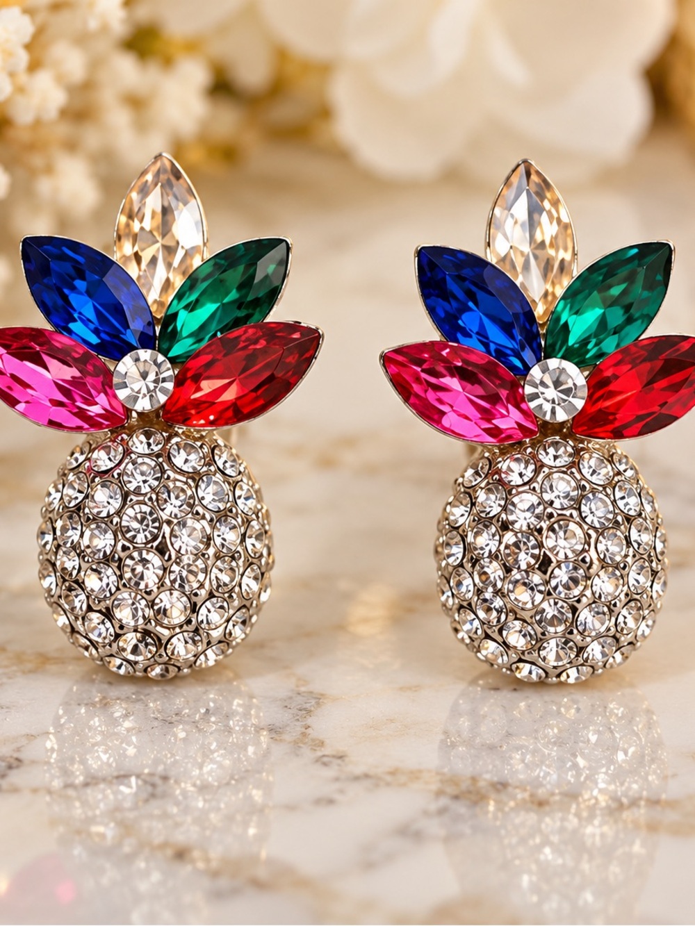 Colorful Crystals Pineapple Earrings